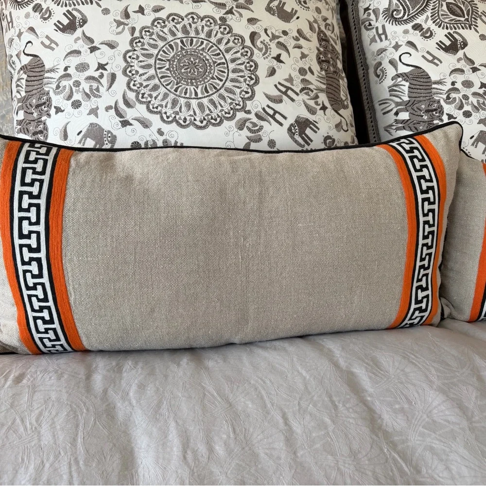2 Jonathan Adler Palm Springs Decorative Pillow - Beige with Multicolor Trim